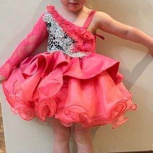 Pink and Silver One-Shoulder Dress